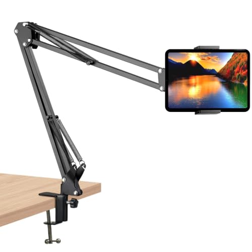 Image of Elfora 360 Rotating Overhead Tablet Tripod Holder for Tabletop | Adjustable Long Arm Clamp Holder for Crafting, Online Class, Cooking Videos & Streaming | Compatible Upto 4-10.6 Inch Tablets (Black)