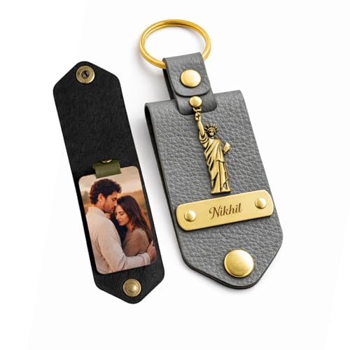 Image of Personalised Leather Keychain with Custom Name & Charm, Unisex, Modern Style, Customisable