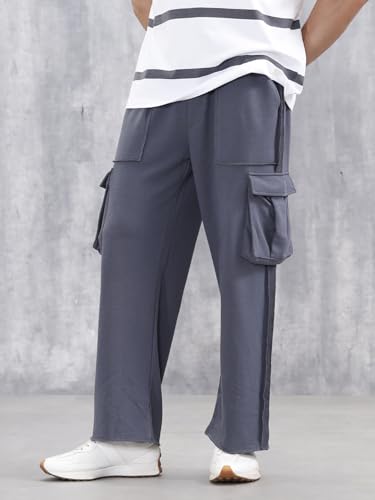 Image of WROGN Men's Cotton Cargo Pants | Solid | Relaxed Fit