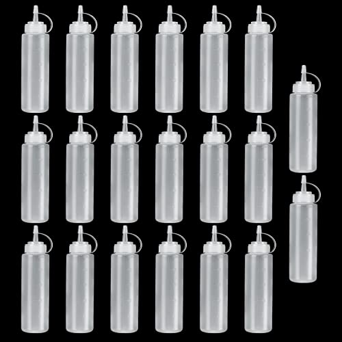 MIVIDE 20 botellas de condimentos exprimibles de 8 onzas con tapa, botellas de plástico con boquilla, botellas reutilizables para salsa con medidas para salsa, aceite, ketchup Cover