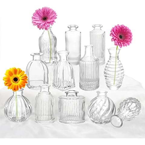 Bud Vases Set of 12, Glass Vase for Decor Centerpieces, Small Vases for Flowers, Clear Flower Vase Stripe Modern Bud Vases in Bulk, Vintage Vases for Floral Wedding Party Table Decoration Home Decor Cover