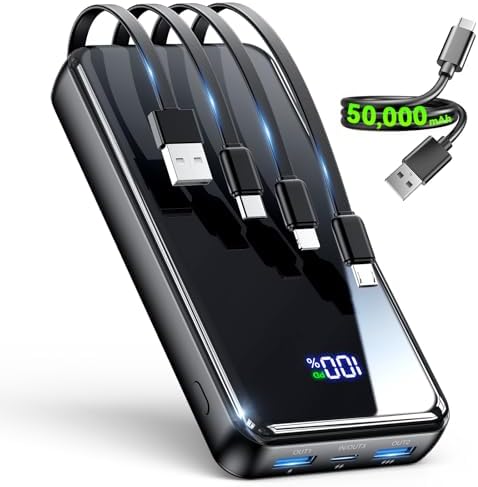 Portable Charger,50000mAh Power Bank Built-in Cable, 22.5W PD USB...