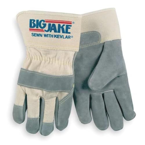 MCR Safety 1702XL Big Jake Cow Leather Palm Non-Woven Lining Gloves 2-3/4-Inch Safety Cuff, Natural Pearl/Yellow, X-Large, 1-Pair