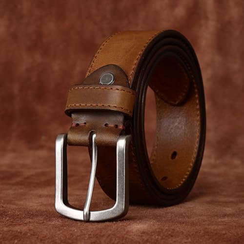Vintage Belt with Rustic Antique Silver Buckle,1 1/2" Everyday Full Grain Leather Handmade Stitching Waist Strap2