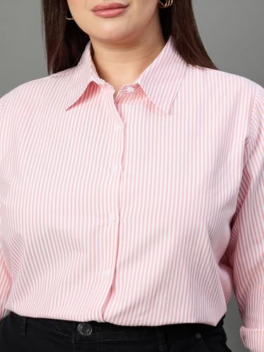Image of Style Quotient Plus Women Blue and White Stripe Polycotton Regular Formal Shirt