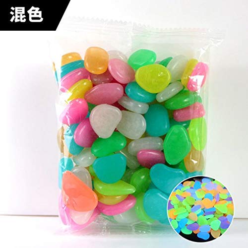 HELLOGIRL 100pcs Artificial Glow Pebbles Stones Glow in the Dark for Aquarium Fish Tank Decorations For Garden Yard