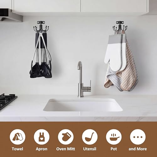 Image of ZEDODIER Kitchen Cooking Utensil Holder, 360 Rotating Kitchen Hooks for Hanging Utensils, Heavy Duty Metal Utensil Rack with 8 Storage Capacity for Utensil, Towel, Pot, Glove, Aprons, Black