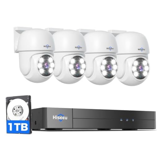 [350°Pan+90°Tilt Person/Vehicle Detection] Hiseeu PT Wired Security Camera System 8ch 5MP H.265+ DVR 4PCS Cameras 1TB HDD Home CCTV Camera System Outdoor&Indoor,Remote Access,Night Vision,24/7 Record