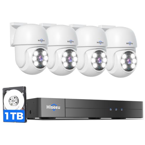 Hiseeu Wired CCTV Security Camera System Outdoor 8 Channel 5MP DVR with 4x PT Camera Home Security Systems Night Vision Motion Detection 1TB Hard Drive Remote Access App Alert