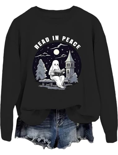 Halloween Sweatshirts For Women Men Ghost Book Reader Sweatshirt Halloween Library Hoodie Ghost Reading Books Shirt