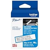 Brother HSe211E ~1/5in (5.28mm) Black on White Heat Shrink Tube, 3:1 Electrical Shrink Wrap Labeling Tape for AWG 16-24, 4.9 ft (1.5m) Cassette for P-Touch Industrial Heat Shrink Label Printers
