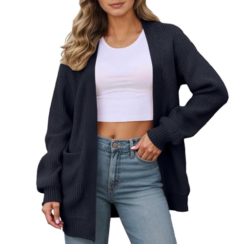Womens Cardigan Open Front Long Sleeve Knit Sweater Coat with Pockets - image 1