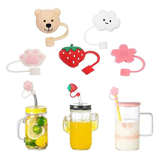 5Pcs Silicone Straw Lid, Straw Covers Cap, Dust-Proof Cute Silicone Straw Plug, Reusable Drinking Straw Tips Lids, #TOP10