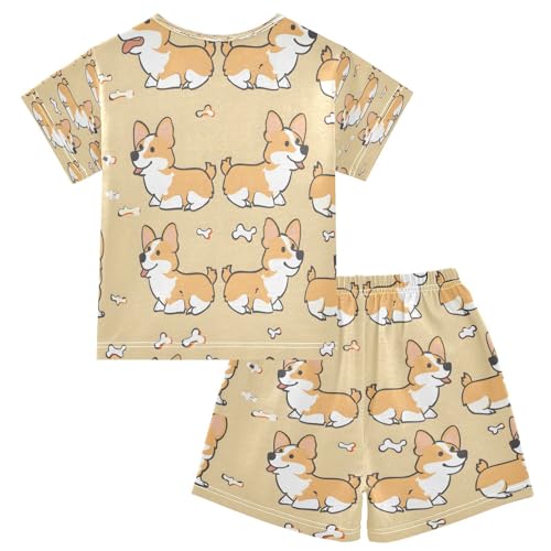 senya Short Sleeve Pajamas Sets Summer Cotton Sleepwear Corgi Bones2
