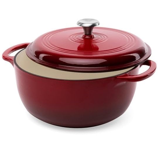 6 Quart Large Red Enamel Cast-Iron Dutch Oven Kitchen Cookware New