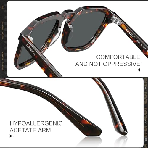 Image of CARFIA Retro Sunglasses for Men Polarized UV400 Protection, Hand-crafted Acetate, 60s Style Square Cool Sun Glasses