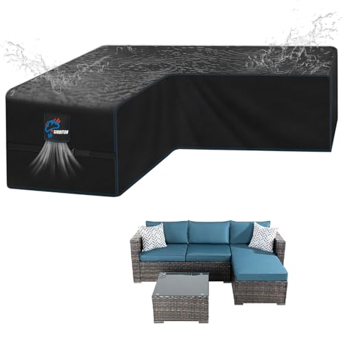 SIRUITON Ecksofa-Abdeckung für Gartenmöbel, V-Form, wasserdicht, 420D Oxford-Gewebe, mit wasserdichtem Klebeband, 215 x 215 x 87 cm