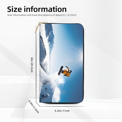 Leather Wallet for Women Ladies Novelty Printed Around Zipper Long Wallet Phone Purse Credit Card Holder, Snowboarding4