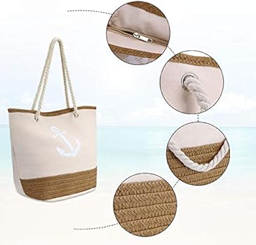 flintronic Grote strandtas met ritssluiting en binnenzak, waterdichte strandtas, boodschappentas voor dames, schooltas, boodschappentas, beige