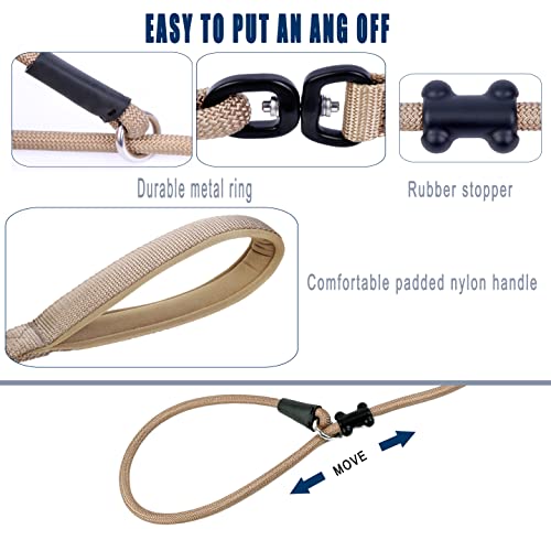 Slip Lead Dog Leash Strong Nylon Rope Leash with Comfortable Handles and Walking Training Lead for Small Medium Large Dogs (Khaki - Image 3