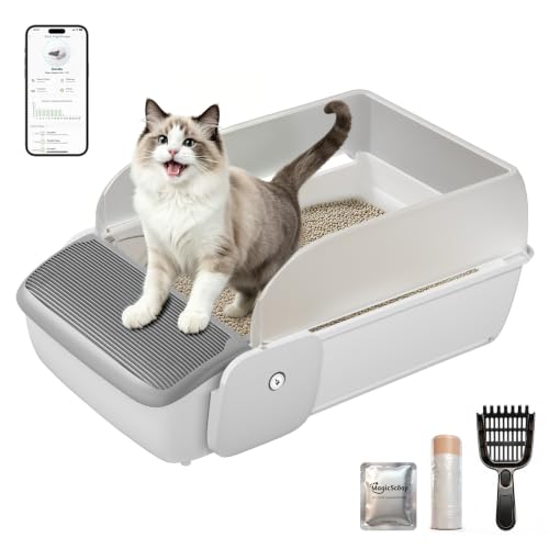 Image of Self Cleaning Cat Litter Box, Open Top Automatic Litter Box, App Control | Anti-Pinch Safety Sensors, 6.5L Waste Drawer with Odor Control, 20 Waste Bags, Large Capacity for Big Cats & Multi-Cat Homes