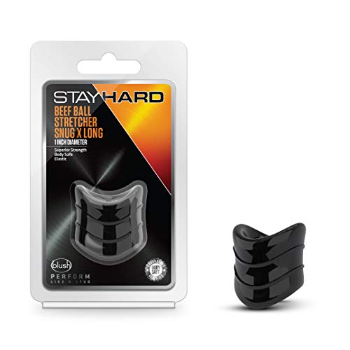 Blush Stay Hard Beef Ball Stretcher Snug X-Long - Male Enhancement Ball Stretching Ring Toy - Soft TPE Flexible Sack Stretcher Stackable Lube Safe - Adult Sex Toy for Men & Couples - Black