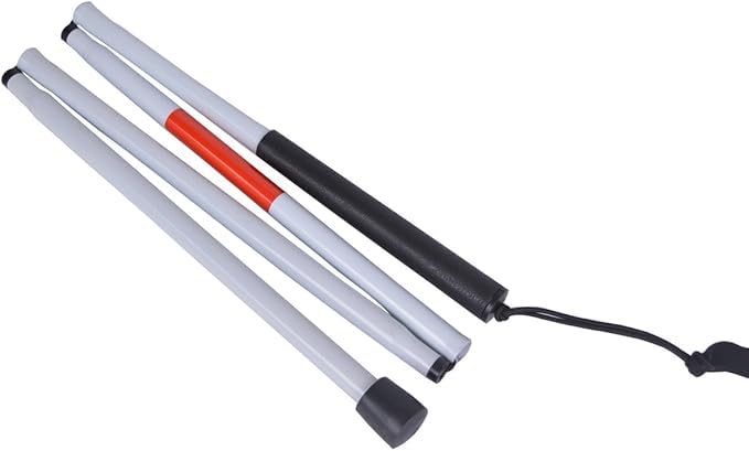 4 Folding Walking Stick for Blind, Partially Sight People with Red Reflected Tape Knob Handle (White) 4 Folding Walking Stick for Blind, Partially Sight People with Red Reflected Tape Knob Handle (White)