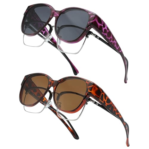 TYXHXTF 2Pcs Gafas de Sol Polarizadas para Mujer Hombre, Usar Sobre Gafas de Graduadas, Protección UV Gafas de Sol Superpuestas para Exteriores Conducir Pescar Andar Ciclismo
