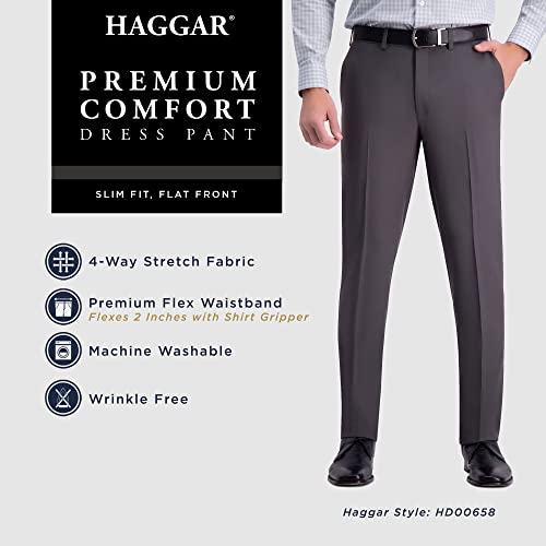Haggar Men's Premium Comfort Dress Slim Fit Flat Front Pant, Black, 34W x 29L, Black, 34W x 29L