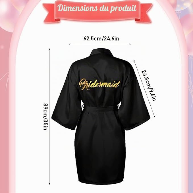 MSYU Lot de 6 robes kimono en satin noir et blanc pour demoiselles d'honneur pour mariage, demande en mariage et fête