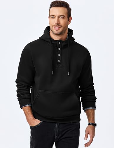 JMIERR Mens 2025 Casual Fahsion Fall Hoodie Pullover Quarter Drawstring Fleece Winter Button Hooded Shirt with Pocket2