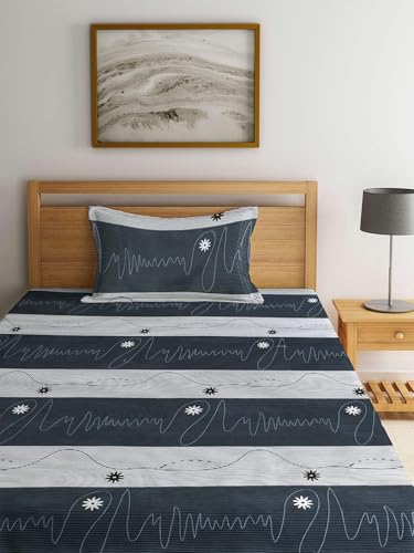 Image of Elastic Fitted Single Bed Bedsheet | Glace Cotton Bedsheet with 1 Pillow Cover - 200TC, 72x48x Upto 6 Inches (Grey)