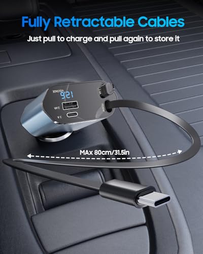 Retractable Car Charger for iPhone 17, 69W USB C 4 in 1 Fast Charging, Car Truck Accessories, Car Adapter, Road Trip Essentials Gift for Men Women, for iPhone 17 Pro Max Air 16 15 14 13, Galaxy, Pixel