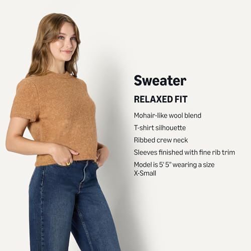 Image of Amazon Essentials Women's Relaxed-Fit Faux Mohair Short Sleeve Sweater Top