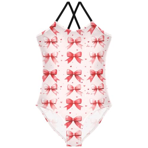 Pigsaly Girls One Piece Swimsuits Coquette Ribbon Bow Watercolor Kids Cross Back Swimwear Beach Sport Bathing Suit 3T