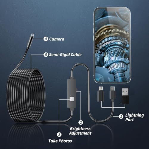 Image of SECURINNOV 2MP HD 2M Endoscope Camera Waterproof IP67 Inspection Snake Camera with 6 Adjustable LEDs | 3-in-1 USB | Type-C | Micro-USB Borescope for Android Smartphones | Laptop & PC (2M Endoscop)
