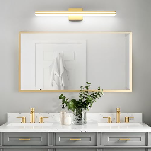 Image of SineRise 32-Inch LED Modern Bathroom Vanity Light Bar, Gold Modern Acrylic Bathroom Wall Lighting Fixtures Over Mirror (Cool White 6000K)