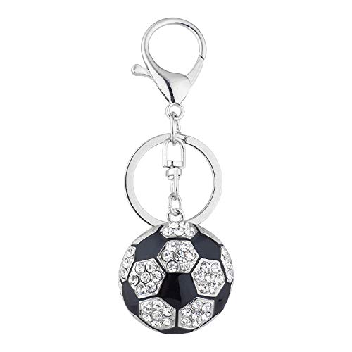LUX ACCESSORIES Silvertone Black Crystal Rhinestones Soccer Ball Keychain