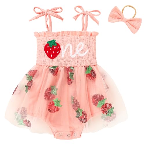 Image of TITKKOP Baby Girl 1st Birthday Clothes One Year Old Tulle Romper Sleeveless Bodysuit Cake Smash Outfits