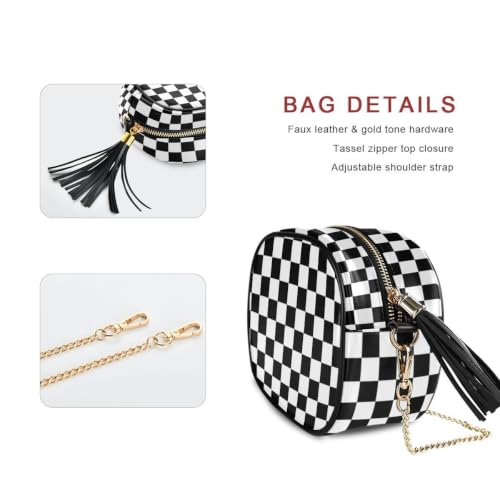 Image of ALAZA Women's Checkerboard Black White PU Leather Crossbody Bag Shoulder Purse with Tassel