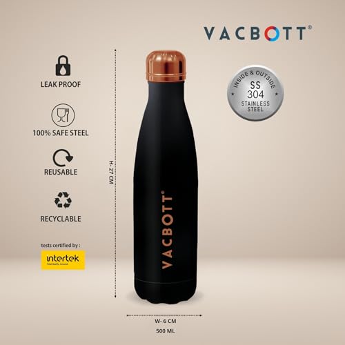 Image of CLAY CRAFT VACBOTT Stark Double Walled 18 Hours Hot and 24 Hours Cold Water Flask Bottle-500ML, 2-Piece(Velvet Rose Gold) Leak Proof|Easy to Carry|Gym Bottle|Kitchen|Hiking|Travel Bottle|BIS Certified