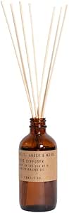 P.F. Candle Co. Amber &amp; Moss Classic Scented Rattan Reed Diffuser (3.5 fl oz) Amber Glass Jar, Fine Fragrance Oil, Low Maintenance Scent Throw