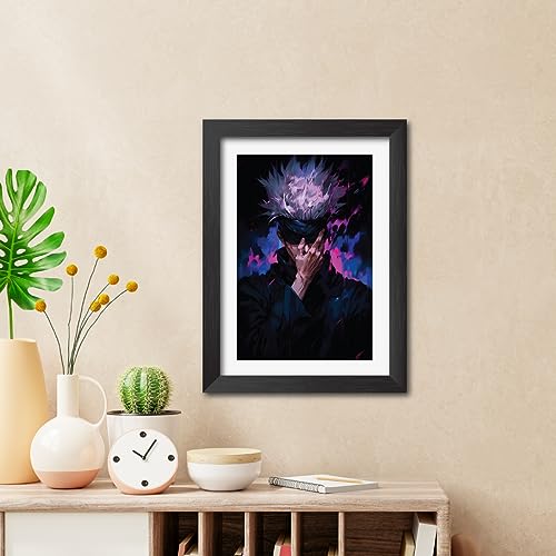 Image of TenorArts Satoru Gojo Posters Jujutsu Kaisen Anime Poster Laminated Photo Frame Painting with Matt Finish Black Textures (12inches x 9inches)