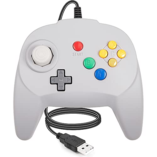 LUXMO PREMIUM Wired USB Controller for N64 Games, Classic USB Gamepads Joystick for Windows PC MAC Raspberry Pi3 (Grey)