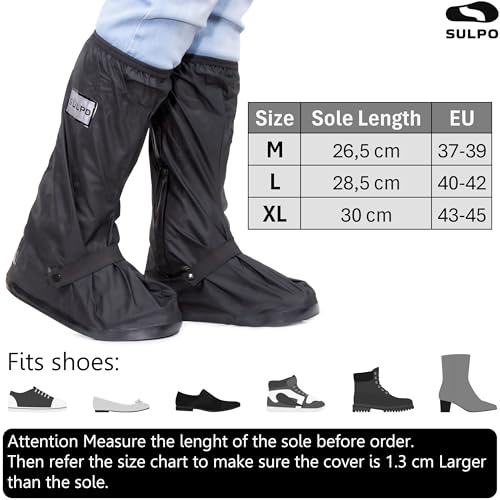 SULPO Schuhüberzieher Wasserdicht mit Reißverschluss - Wiederverwendbare Regenschutz Schuhe, Rutschfest und Waschbar Überzieher Schuhe, Regenüberzieher Schuhe für Regenbekleidung Fahrrad (40-42)