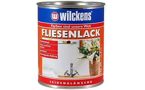 Fliesenlack weiss seidenglänzend inkl. Pinsel von E-Com24 zum Auftragen (Fliesenlack weiss seidenglänzend 750 ml)