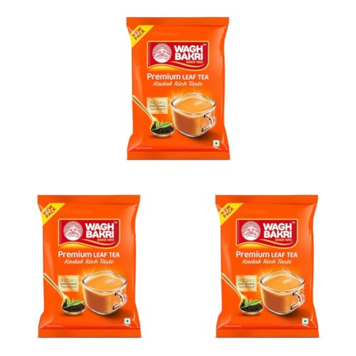 Image of Wagh Bakri Premium Tea | Black | Assam Blend | Kadak Chai | Aromatic Chai Patti | Rich & Bold Flavour | Lingering Taste & Kesari Golden Hue | Loose Leaf Tea | 250 g (Pack of 3)