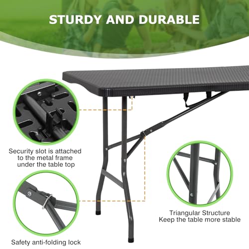 BestOffice Outdoor Folding Camping Table Plastic Table Portable Square Height Dining Table Perfect for Picnics,Parties,Party and Camping,Black Ratten