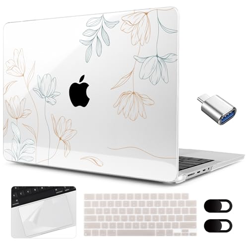 Image of MEEgoodo Case for M5 MacBook Pro 16 inch Case 2026 2024 2023 2021 with M5 M4 M3 M2 M1 Pro /Max Chip, Fit Model A3429 /A3428 /A3403 /A3186 /A2991 /A2780 /A2485, Engraving Floral