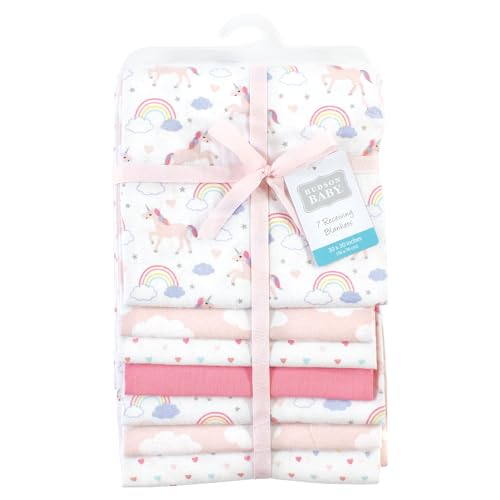 Image of Hudson Baby Unisex Baby Cotton Flannel Receiving Blankets Bundle, Unicorns Rainbows, One Size (Pack of 2)